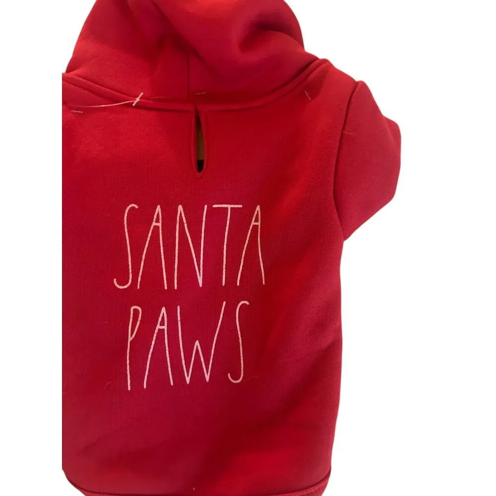 Rae Dunn Pet Dog Hoodie Sweatshirt Clothing Red “Santa’s Paw's SZ. MED New